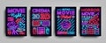 Movies 3d collection posters design templates in neon style. Set neon sign, light banner, bright flyer, design