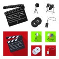 Movies, discs and other equipment for the cinema. Making movies set collection icons in black, flat style vector symbol