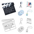 Movies, discs and other equipment for the cinema. Making movies set collection icons in cartoon,outline style vector