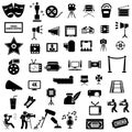 Movies vector illustration icon set. Included the icons as camera, film, awards, entertainment, popcorn, 3d and more