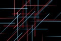 Moving abstract neon lines in space. Abstract blue and red neon lines in space on dark isolated background. Vector light Royalty Free Stock Photo