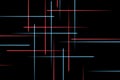 Moving abstract neon lines in space. Abstract blue and red neon lines in space on dark isolated background. Vector light Royalty Free Stock Photo