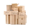 Moving boxes and adhesive tape dispenser Royalty Free Stock Photo