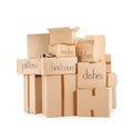 Moving boxes and adhesive tape dispenser Royalty Free Stock Photo