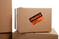 Moving boxes with fragile stickers Royalty Free Stock Photo