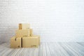 Moving boxes at a new home Royalty Free Stock Photo