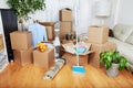 Moving boxes in new house. Royalty Free Stock Photo