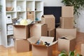 Moving boxes in new house. Royalty Free Stock Photo