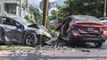 A Moving Car Collides with a Parked Car, Shaking the Calm of a Neighborhood Street