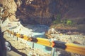 Moving car on road with rear mirror in mountain scene Royalty Free Stock Photo