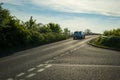 Moving car on uk motorway road countryside junction in england Royalty Free Stock Photo