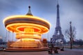 Moving carousel close to Eiffel Tower, Paris Royalty Free Stock Photo