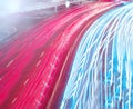 Moving cars with fast blurred trail of headlights Royalty Free Stock Photo