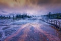 Moving Clouds over hot springs of Yellowstone National Park