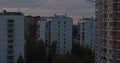 Moving clouds on sky above the roof in Troitsk city Timelapse