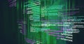 Moving code lines and green data bars across virtual interface, with holographic effect Royalty Free Stock Photo