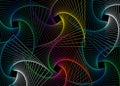 Moving Colorful Spiral Lines Of Abstract Black Background. Fractal Geometric Twirls Multicolors. Vector Futuristic Template