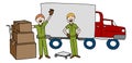 Moving Company Cartoon Team With Truck and Boxes