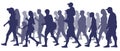 Moving crowd of people, silhouette. Side view. Vector illustration Royalty Free Stock Photo