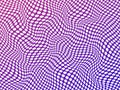 Moving 3d wavy abstract background. Winding geometric purple hills oval white cells with illusionary flow twisted pink