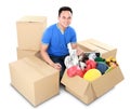 Moving day. man with cardboard box Royalty Free Stock Photo