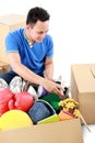 Moving day. man with cardboard box Royalty Free Stock Photo