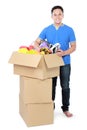 Moving day. man with cardboard box Royalty Free Stock Photo