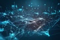 moving dots and lines, showcasing cyber technology with a dynamic binary code matrix background Royalty Free Stock Photo