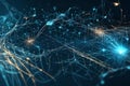 moving dots and lines, showcasing cyber technology with a dynamic binary code matrix background Royalty Free Stock Photo