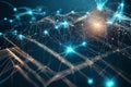 moving dots and lines, showcasing cyber technology with a dynamic binary code matrix background Royalty Free Stock Photo