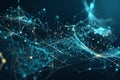 moving dots and lines, showcasing cyber technology with a dynamic binary code matrix background Royalty Free Stock Photo