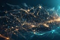 moving dots and lines, showcasing cyber technology with a dynamic binary code matrix background Royalty Free Stock Photo