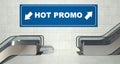 Moving escalator stairs, hot promo sign Royalty Free Stock Photo