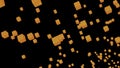 Moving flow of pulsating 3d squares. Design. A lot of 3d squares moving in stream. 3D squares fly in space on black
