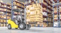 moving forklift within an industrial warehouse Royalty Free Stock Photo