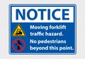 Moving forklift traffic hazard,No pedestrians beyond this point,Symbol Sign Isolate on transparent Background,Vector Illustration