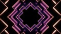 Moving fractal shaped tunnel. Design. Pink rhombus neon lines moving and pulsating on a black background.