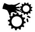 Moving gears warning sign, hand safety pictogram