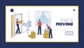 Moving house company landing page with workers unloading boxes during home relocation