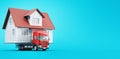 Moving house on tir, new home, 3d render illustration Royalty Free Stock Photo