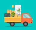 Moving House. Truck with cardboard boxes and furniture. Royalty Free Stock Photo