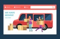 Moving house vector web banner. We have moved landing page template