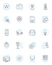 Moving images linear icons set. Cinematography, Animation, Visuals, Film, Images, Pictures, Recording line vector and