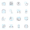 Moving images linear icons set. Cinematography, Animation, Visuals, Film, Images, Pictures, Recording line vector and