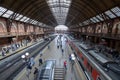 Moving inside the Luz Station, trains and passengers at the boarding and landing platforms, in the Bom Retiro neighborhood, in the Royalty Free Stock Photo