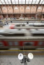 Moving inside the Luz Station, trains and passengers at the boarding and landing platforms, in the Bom Retiro neighborhood, in the Royalty Free Stock Photo