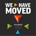 We are moving minimalistic dark flyer template with triangle arrows