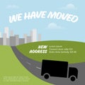 We are moving minimalistic flyer template with nice landscape Royalty Free Stock Photo