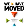 We are moving minimalistic white flyer template with triangle arrows Royalty Free Stock Photo