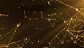 Moving molecular chains in computer. Motion. 3D lines in plexuses move in computer space. Geometric plexuses of lines